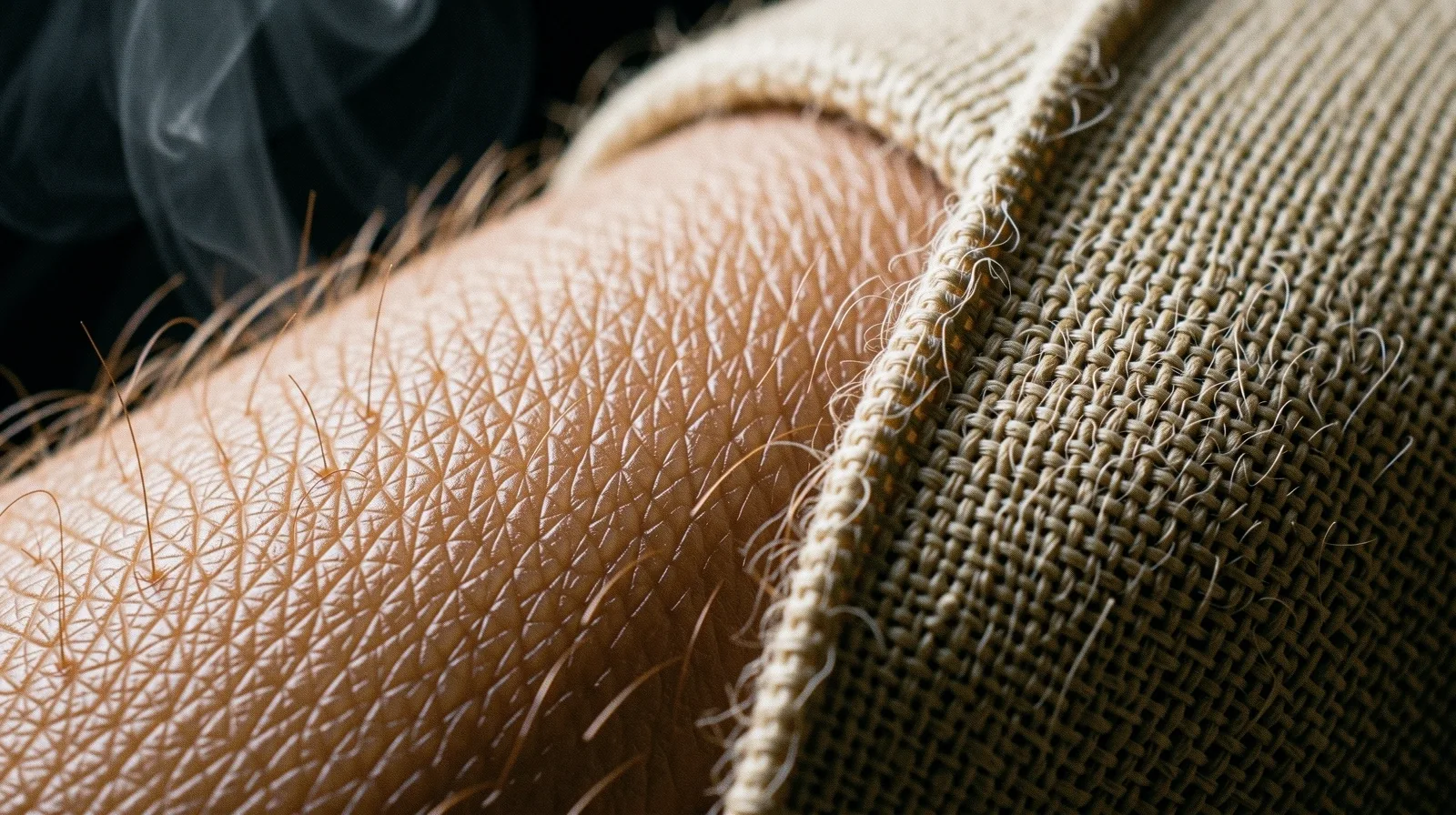 Microscopic view of skin texture and natural fibers